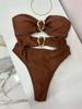 3 Colors Sexy Metal Rings Cut Out Women Swimwear One Piece Swimsuit Female Bandeau High Leg Cut Bather Bathing Suit Swim
