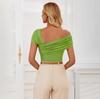 Spring Summer Casual Women'S Clothing Backless Solid Color One Shoulder Flower Decoration Sleeveless Tight Waist Collection Short Sleeved Top T-Shirt