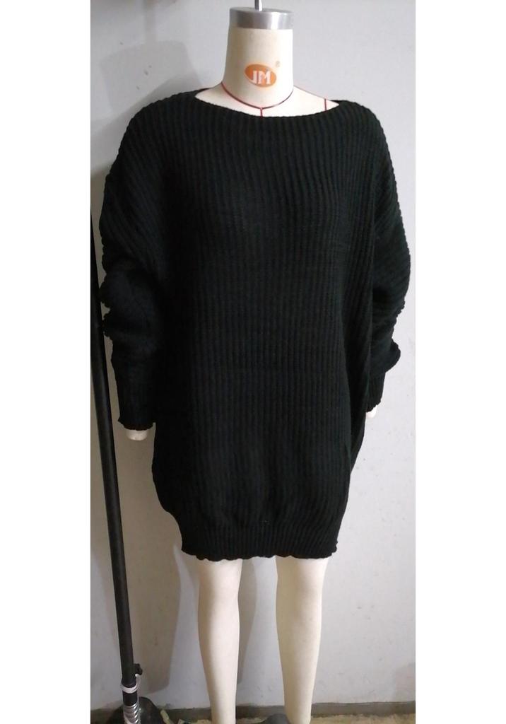 2026 Autumn-Winter Off-the-Shoulder Lantern Sleeve Knit Sweater Dress - European & American Casual Style