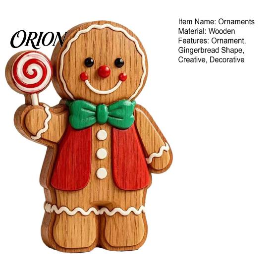 Cute Xmas Home Accents Cartoon Gingerbread Wooden Ornament, Double-sided Printed Desktop Tabletop Figurines, Festive Window Display Decorative