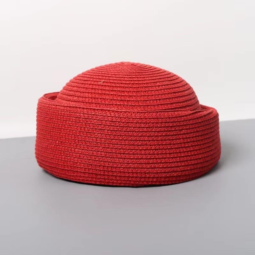 Circle Concave Top Handemad Straw Pillbox Hat Flat Top Straw Sun Hat Pillbox Cap Women Headwear