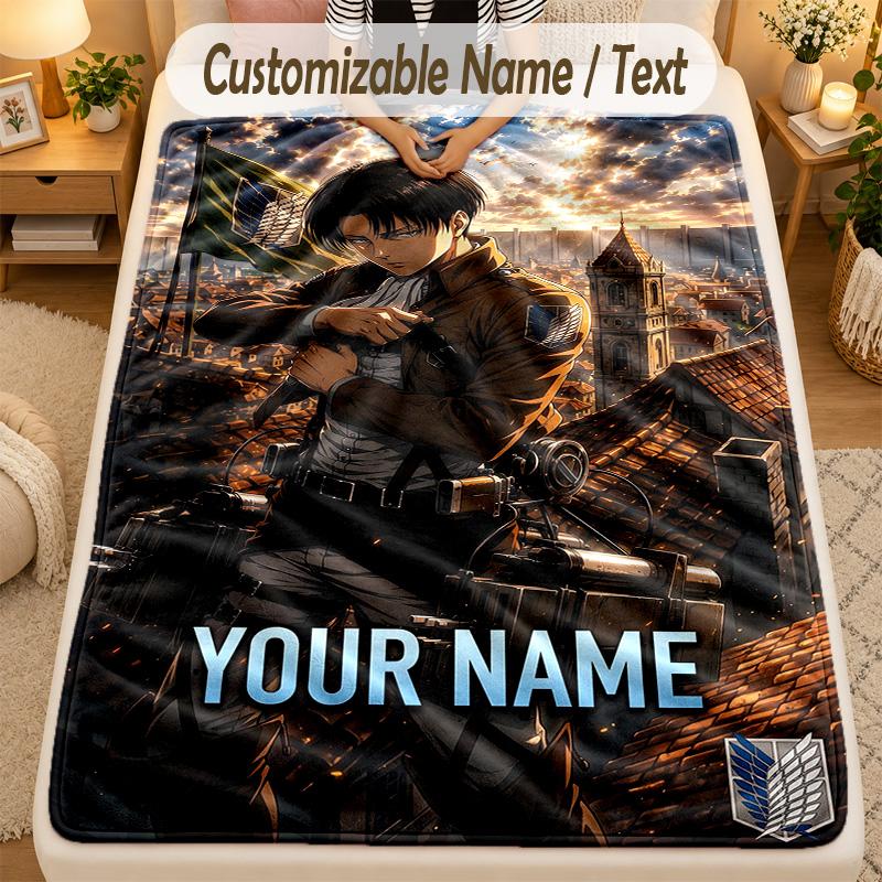 Flannel BlanketAttack on Titan Custom Name Text Personalized Soft Warm Throw Blanket Home Decor Gift