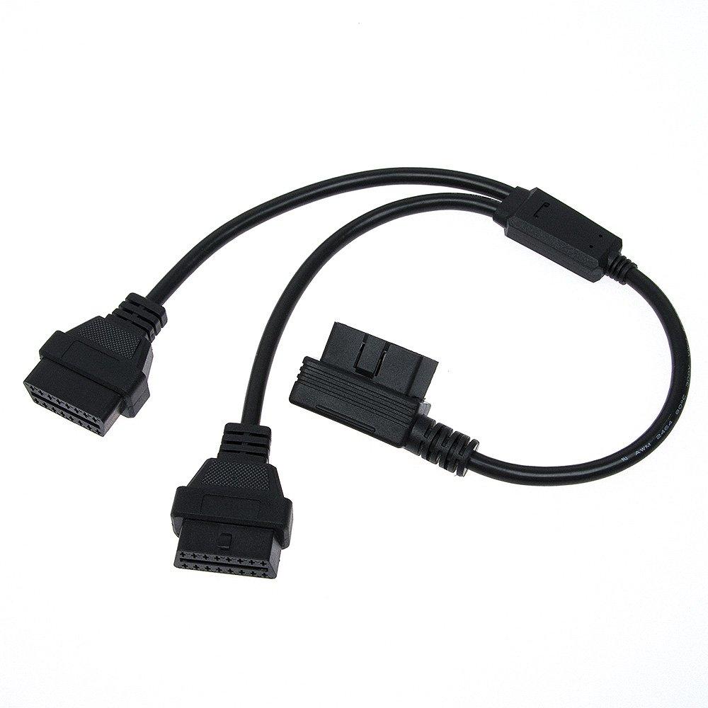 CarAngels 16PIN Extension 2 Splitter Cable 50cm Harness 2 Port L-Shape for OBD2