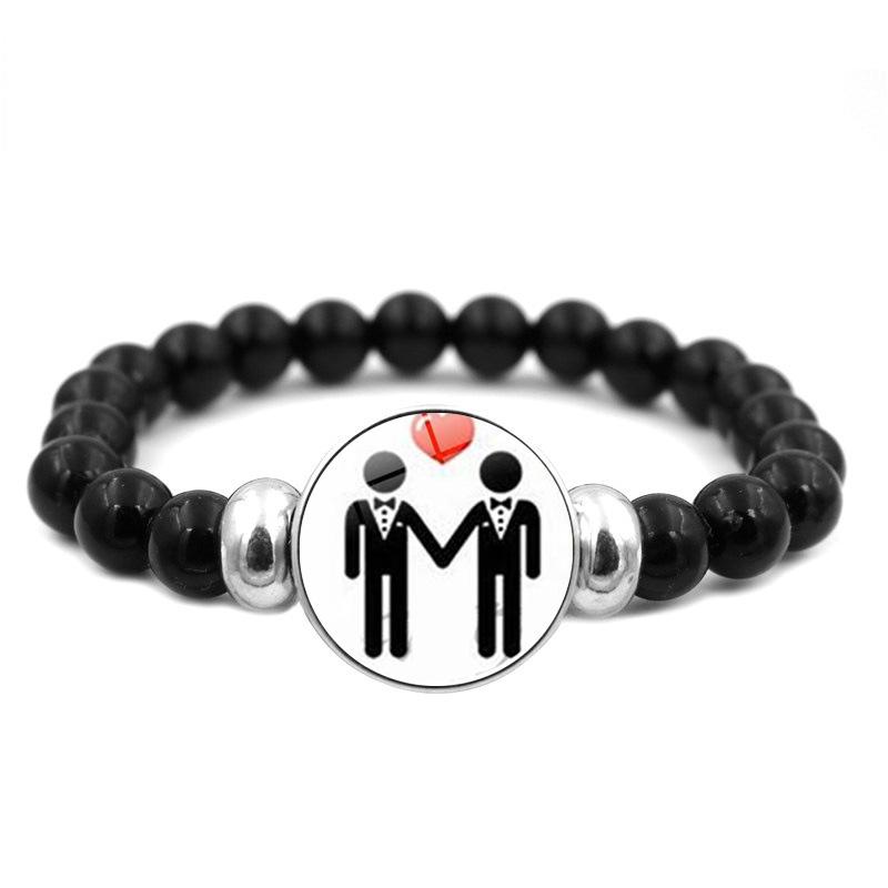 LGBT Rainbow Snap Bracelet Vintage Jewelry Black Beaded Bracelet for Women Men Couple Gift