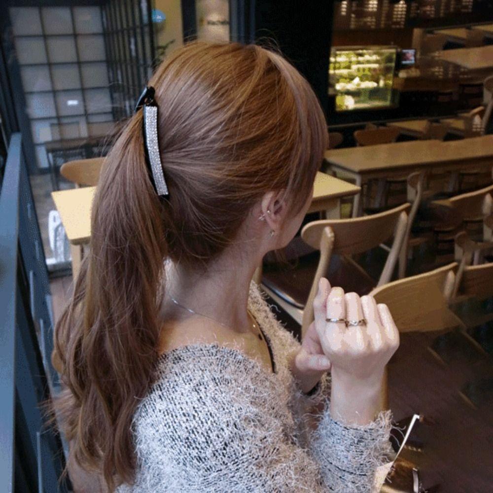 Korean Style Bowknot Hair Clip Ponytail Holder Vertical Clip Cute Rhinestone Banana Clip Women