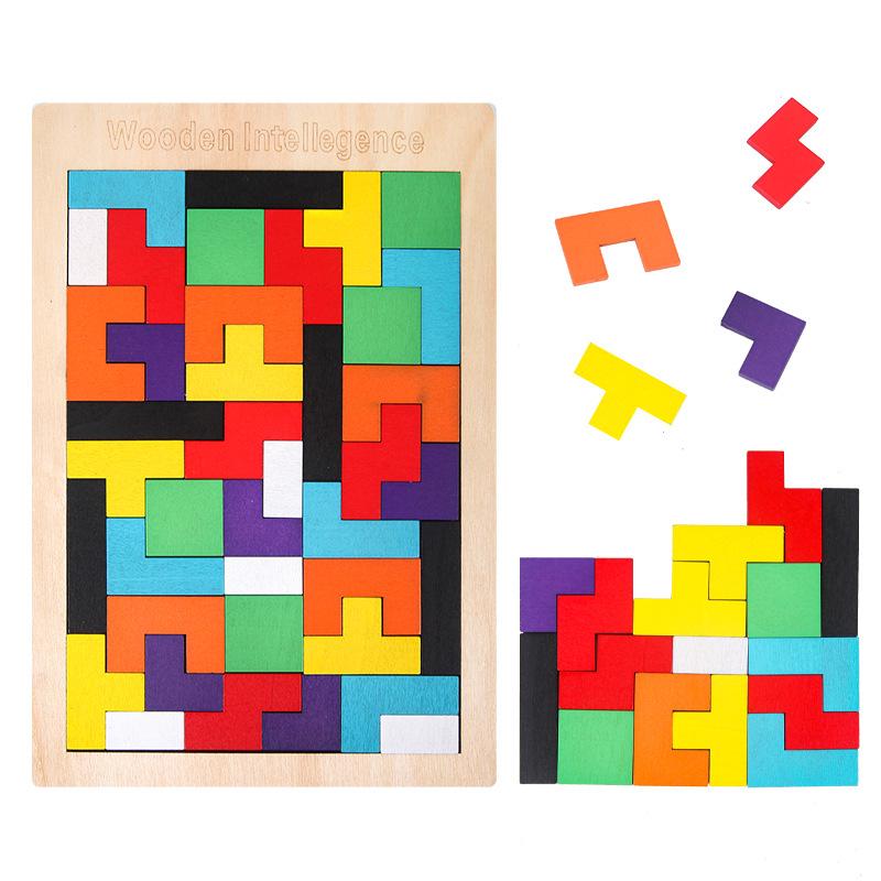 Kids' Wooden Tetris Shape Matching Puzzle Blocks for Early Learning