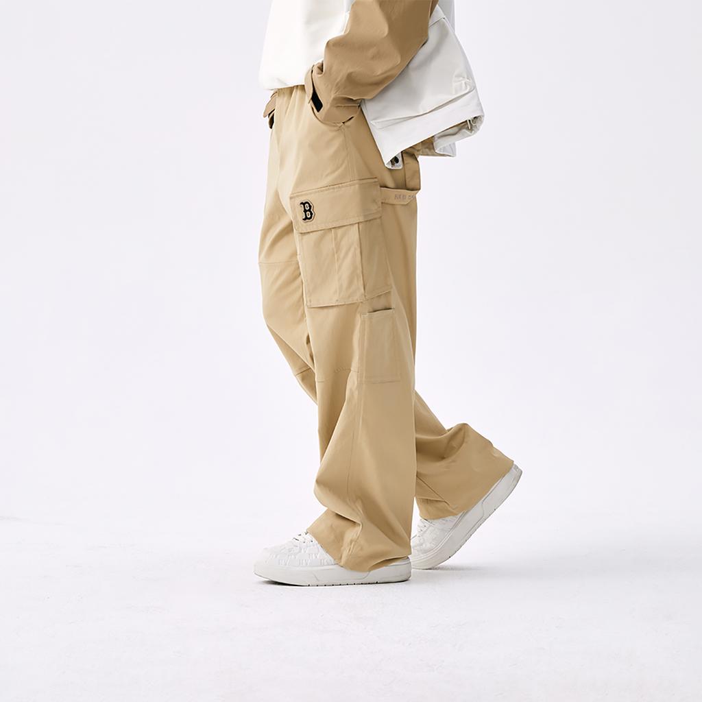 New MLB Preppy Style Collection Boston Red Sox SS25 Cargo Pants Unisex Beige Yellow 3AWPV0251-43BGS
