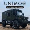 1/28 UNIMOG U4000 Wohnmobil Legierung Geländewagen Modell Druckguss Spielzeug Geländefahrzeuge Modell Ton und Licht Kindergeschenk