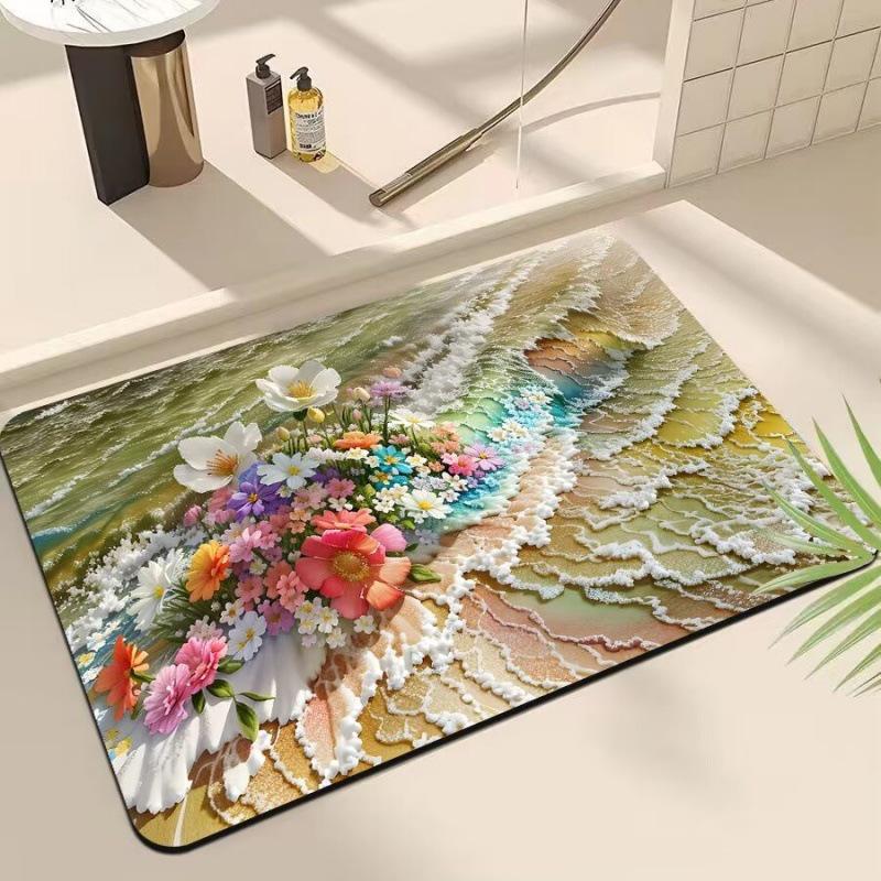 3D Floral Diatom Mud Quick-Dry Bathroom Mat - Absorbent, Soft, Non-Slip Toilet & Kitchen Carpet