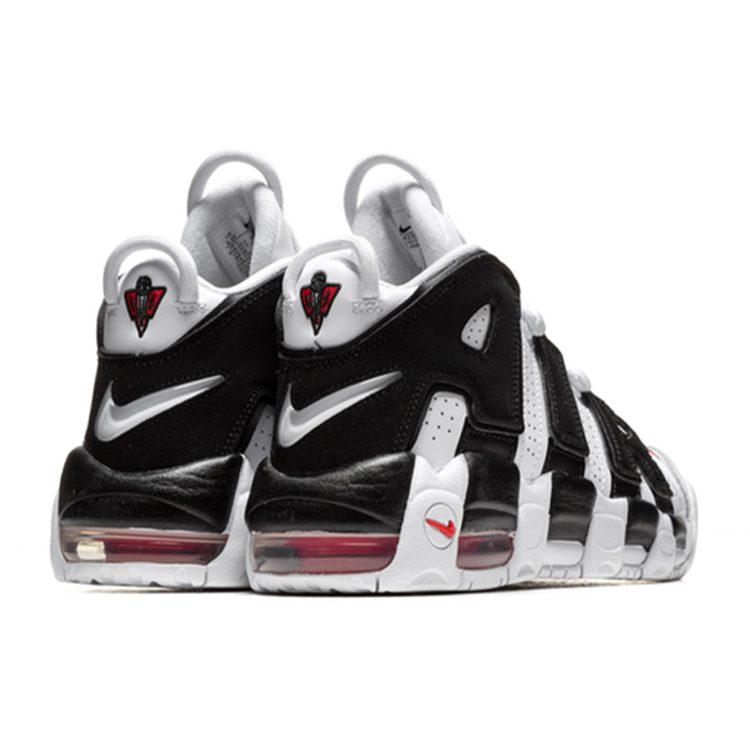 Nike Zapatillas de Baloncesto Air More Uptempo de Cuero Resistente a la Abrasión de Caña Media Blancas Negras Unisex 415082-105