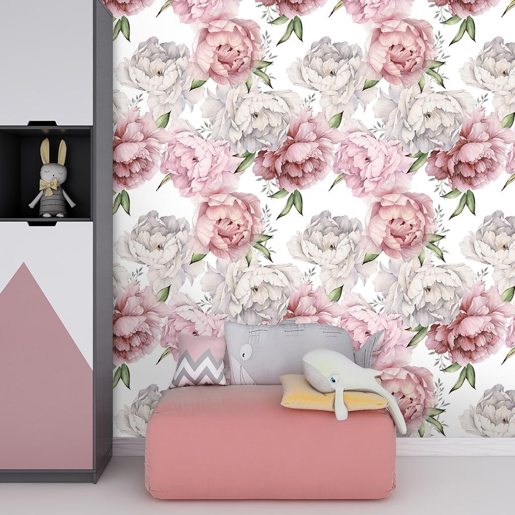 Pink Peony Blossom Floral Peel and Stick Wallpaper White Flower Self Adhesive Wallpaper Vintage Removable Contact Paper