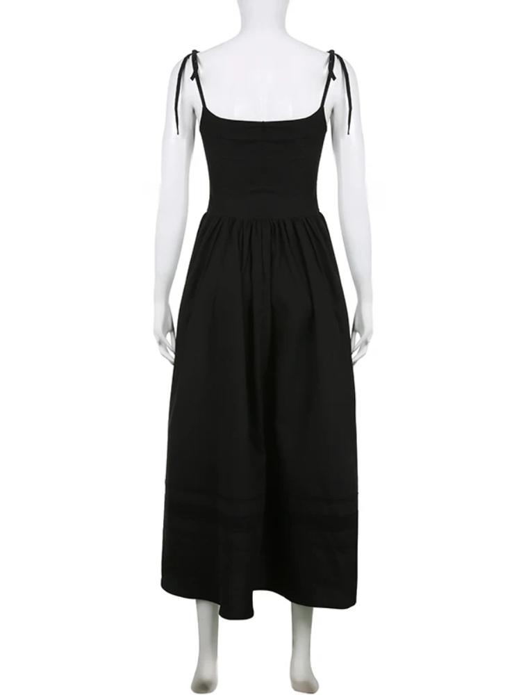 Summer Casual Solid Lace Dress Trim A-Line Long Dress Slim Slash Neck Sleeveless Maxi Dresses for Women Fashion Ladies