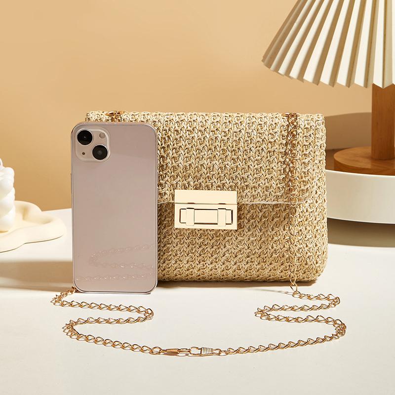 Straw Women Chain Shoulder Bag Woven High Capacity Buckle Closure Clutch Handmade Crossbody Bag Women