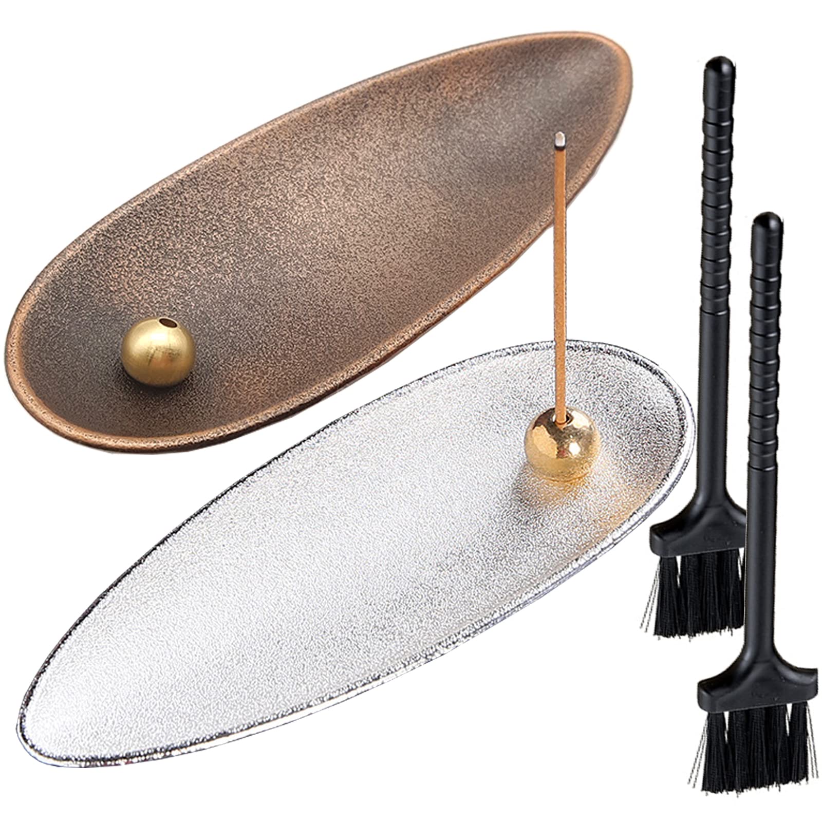 

EUSTACE Incense Holders, Set of 2, Silver and Bronze, Metal Incense Holders, Buddhist Altar Plate, Incense Burner, Incense Stand, Small Boat-Shaped