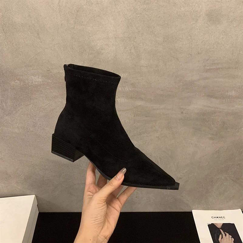 Mode 2025 Designer Leopard Damen Stiefeletten Mode Spitzschuh Kurze Stiefeletten Damen Prägnante Blockabsatz Schuhe