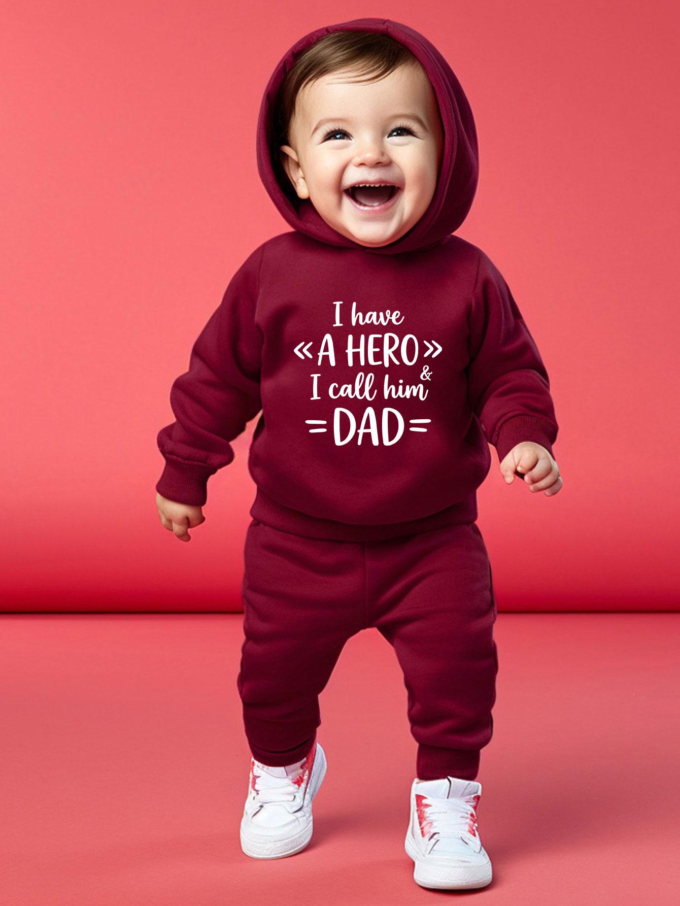 

Funny Slogan Printed Hooded Two-Piece Outfit for Baby Boys, Elastic Waist Cuffed Trousers Matching Casual Stylish Daily Outdoor Baby Clothing Set 2-3Y бордовий