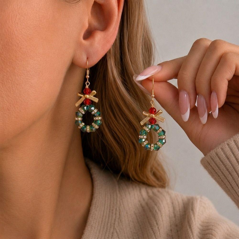 Bell Christmas Earrings Rhinestone Christmas Jewelry Sweet Xmas Drop Dangle Stud New Year