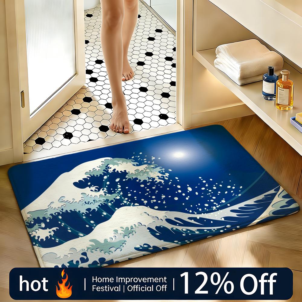 Soft Absorbent Non-Slip Rug Art The Great Wave Of Kanagawa Floor Mat Home Decor Doormat Bedroom Floor Mat Shower Carpet