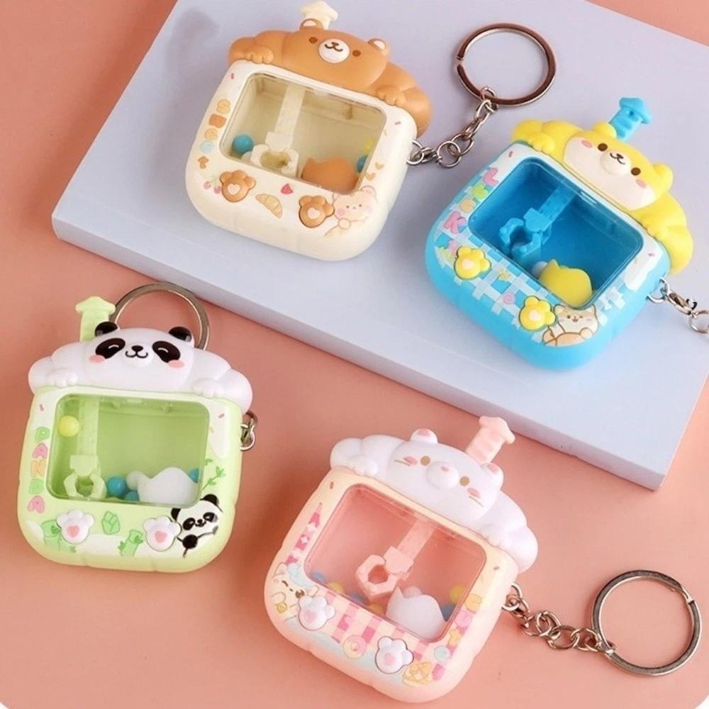 Plastic Mini Claw Machine Keychain Little Panda Funny Finger Toys Car Key Chains