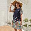 Fashion Short Sleeve Printed Loose Women's Dresses Summer Round Neck Elegant A Line Casual Floral Dress Ladies Vintage Slim Fit Female Dress 26176