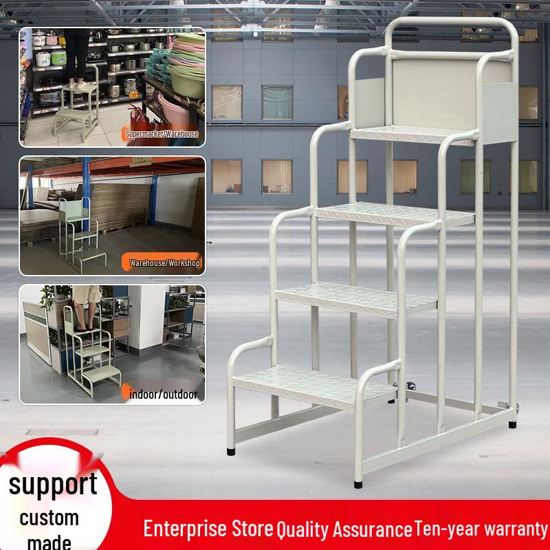 Industrial Mobile Warehouse Ladder with Wheels - Integrated Step Platform for Stocking and Shelf Access