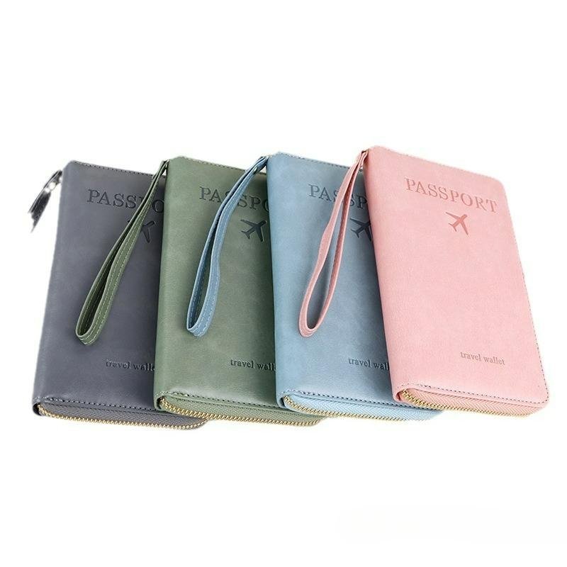 RFID Long Passport Folder Ticket Storage ID Bag Multifunctional Travel Zipper Passport Bag