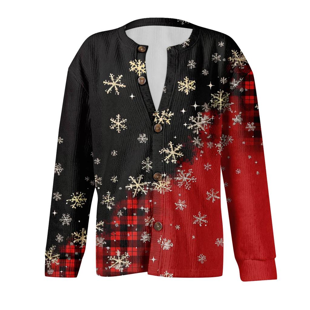 Women's Fashion Christmas Printed Long Sleeve Knitted Cardigan Button Down Jacket