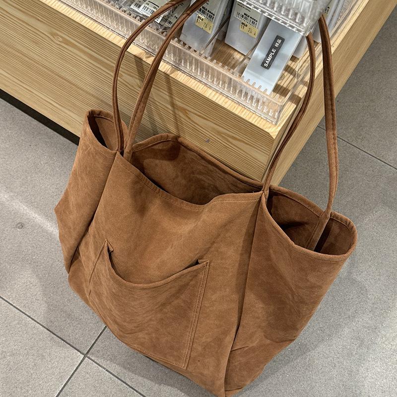Large Capacity Suede Shoulder Tote: Artistic Lazy Style for Students & Shoppers
