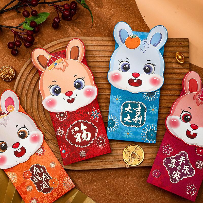 8PCS Chinese Red Envelopes Chinese New Year Rabbit Year Lucky Money Envelopes Red Pockets Spring Festival Hong Bao Envelopes