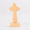 Magnetic Base Wood Cross Statue Handicraft Vintage Cross Ornament Standing Portable Crucifix Sculpture Home Decor