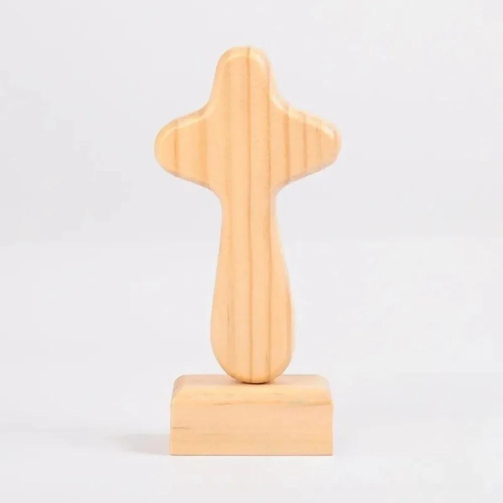 Magnetic Base Wood Cross Statue Handicraft Vintage Cross Ornament Standing Portable Crucifix Sculpture Home Decor