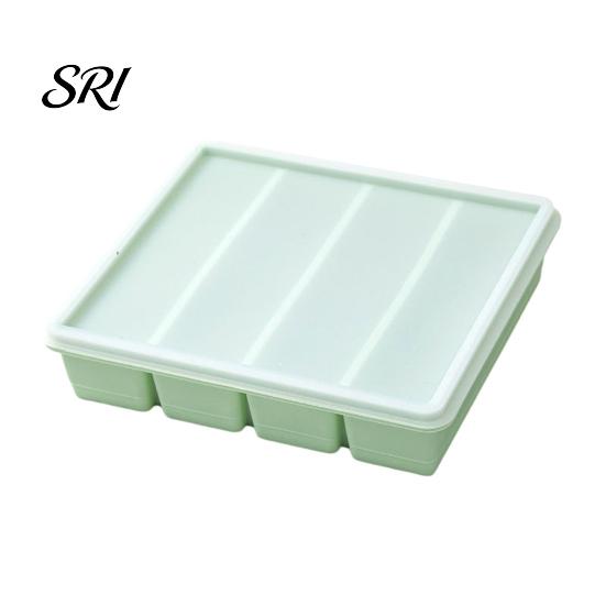 Silicone Ice Maker Cube Mold Freezer Tray with Lid Multi-Compartment Freezing for Long Cubes Broth