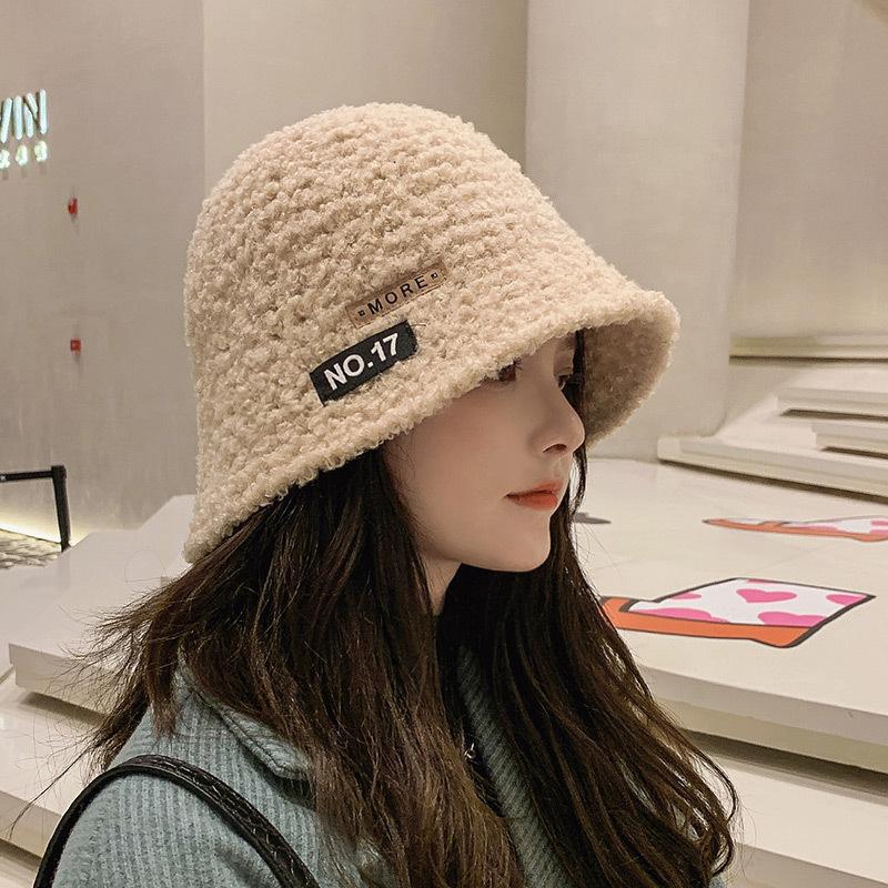 Bucket hat women's autumn and winter fashion versatile basin hat lamb wool suitable for round face bucket hat shows small face