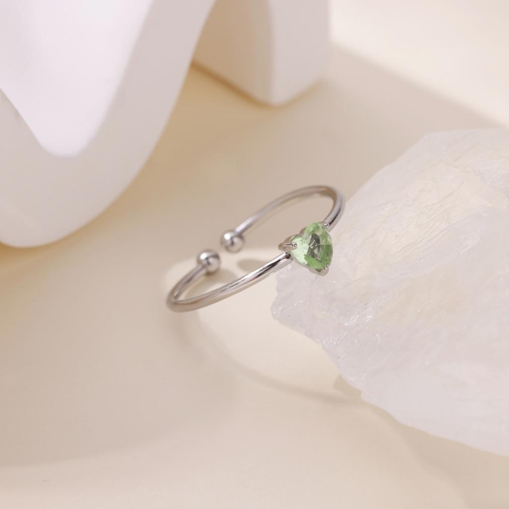 2025 Birth Colorful Cubic Zircon Heart Opening Rings For Women Fashion Dainty Stainless Steel Princess Ring Jewelry Wedding Gift