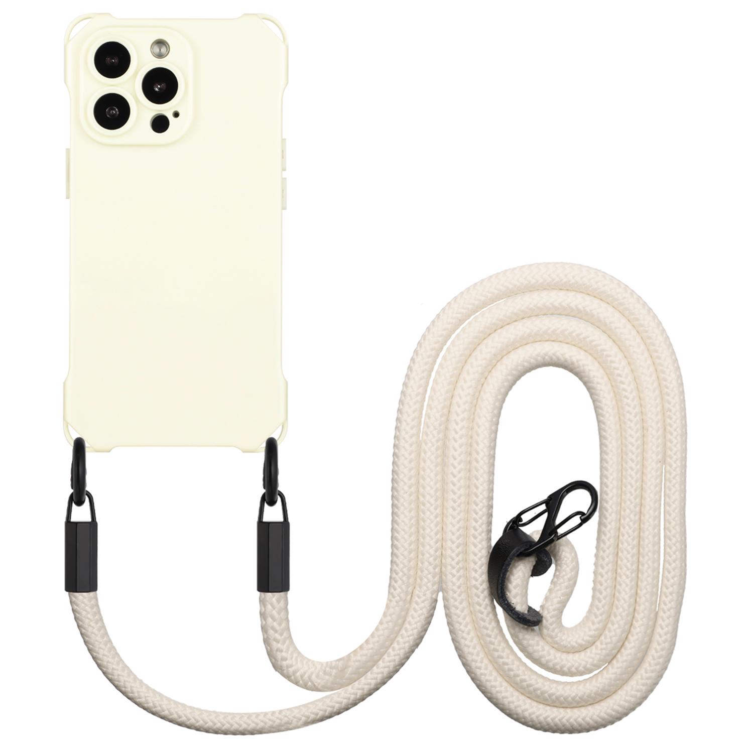 

For iPhone 14 Pro Max Case Flexible TPU Cell Phone Cover with Hanging Rope White