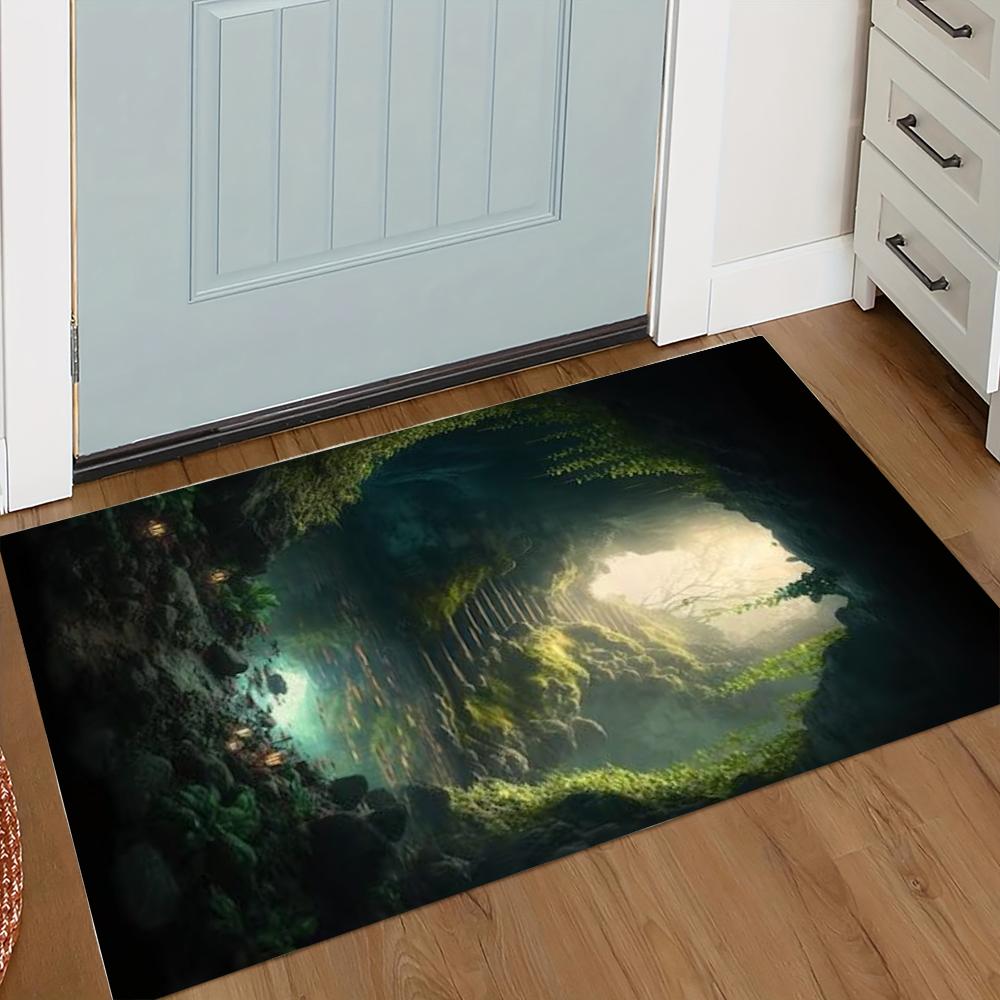 Mystic Cave Door Mat Various Styles With Sunlight Beam Underwater Grotto Jungle Oasis Art Designs NonSlip Rug For Home Decor