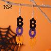 Fun Festive Party Accessories 1 Pair Glitter Halloween BOO Earrings, Sparkly Acrylic Black Purple Orange Holiday Statement Jewelry for Women