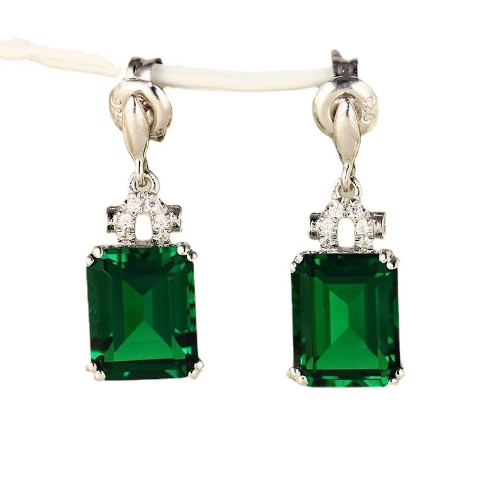 925 Silver Plated Emerald Green Earrings Colorful Gemstone Stud Earrings for Women Fashion Jewelry