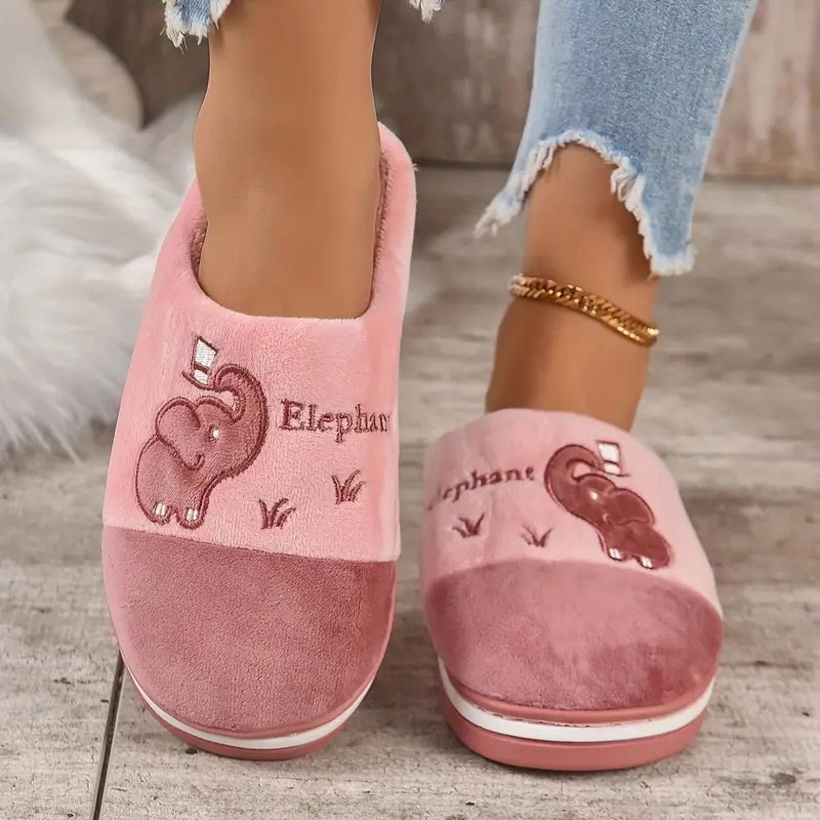 

Womens Wool Slippers Warm Cotton Slippers For Couples In Winter Cute Elephant Indoor Non Slip Home Slippers With Shoes For Woman 38 рожевий