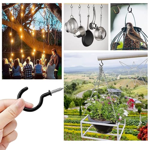 Yinke 20-Pack Wood Screw Hooks, Ideal for Hanging Ceiling Hooks, Plants, Kitchen Utensils, Wind Chimes, and More, with Plastic Expansion Pins (Black,