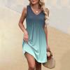 Women's Summer V-neck Casual Beach Vacation Style Gradient Sleeveless Patchwork Dresses