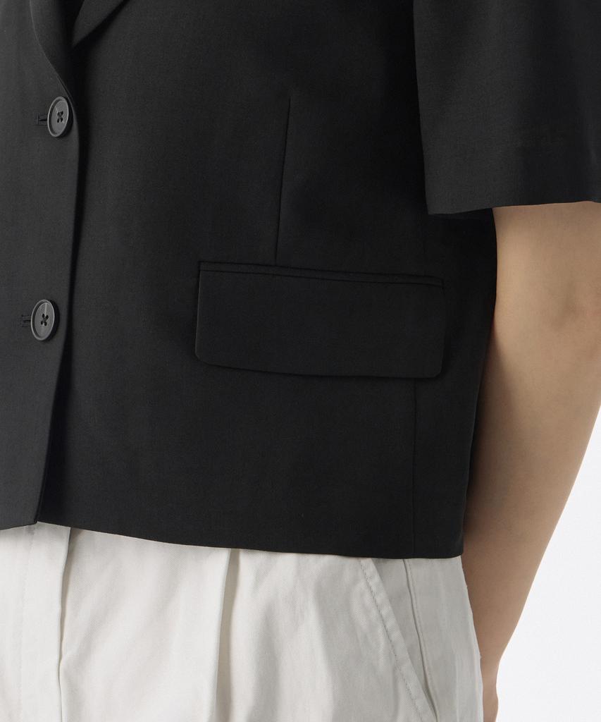 Musinsa Standard Dámský Dámský Lněný Crop Krátký Rukáv Blazer [Černý]