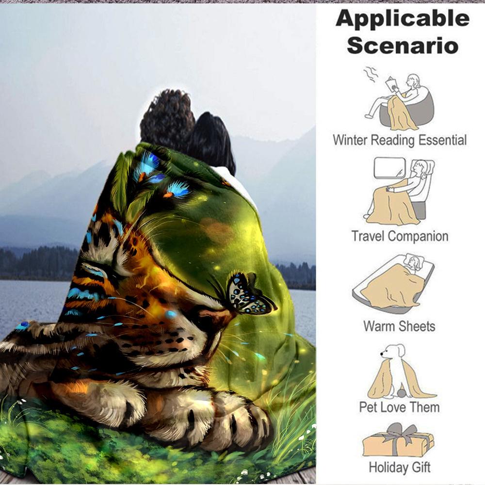 1 Stück Tiger-Schmetterlings-Design-Decke, Überwurf für Sofa, Bett, Reisen, Camping, Wohnzimmer und Bett, Bedruckte Decke mit weichem und warmem Stoff yy250918180