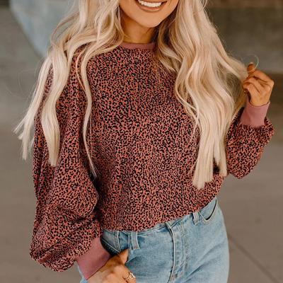 Sweatshirt Women's Casual Loose Top Leopard Print Long Sleeve Pullover