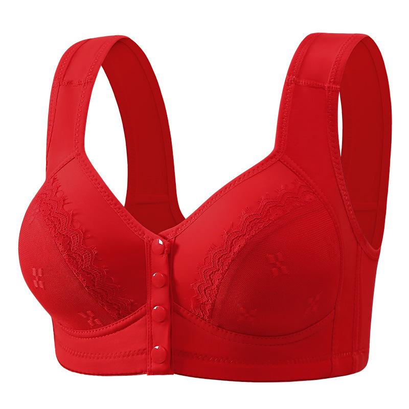 

Front Button Without Steel Ring Button Vest Style Middle-aged and Elderly Underwear Lace Plus Size Bra Women s Text Bra 36/80 красный