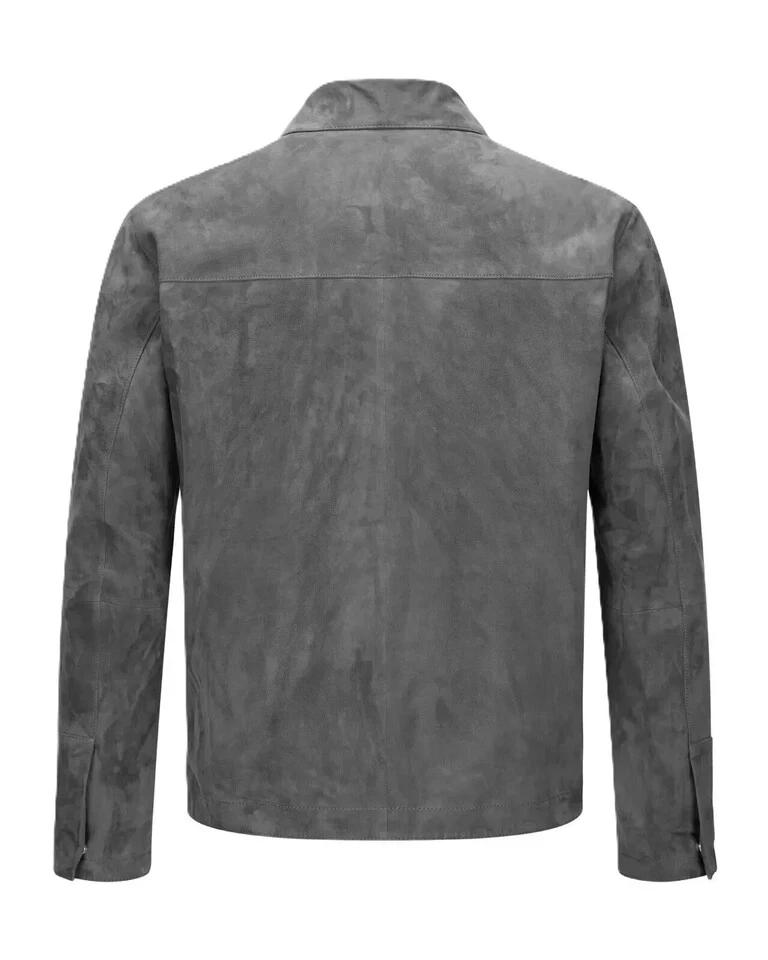 Handmade Men's Suede Jacket Gray Leather Genuine Real Lambskin Stylish Soft