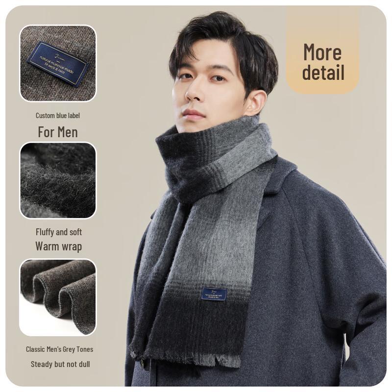 JIUMU Men's Pure Wool Plaid Scarf