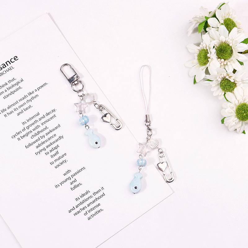 Simple Creative Fish Shells Beaded Phone Straps Lanyard For Women Girls Funny Cute Keychain Bag Pendant Decoration Gifts