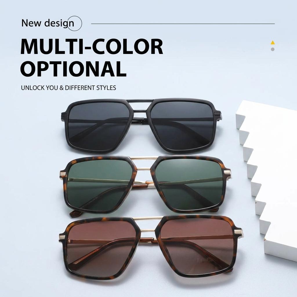 Polarized Double Bridge Square Sunglasses Retro Metal Frame Uv400 Blocking Shades For Men Women Lightweight Outdoor Sunwear