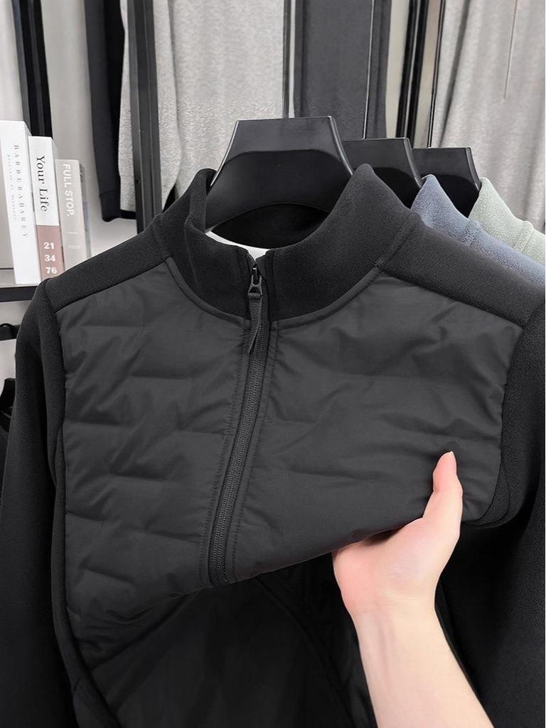 Men's Lightweight Stand Collar Down Jacket with White Duck Down, Autumn/Winter Casual Cold Protection Patchwork Design.